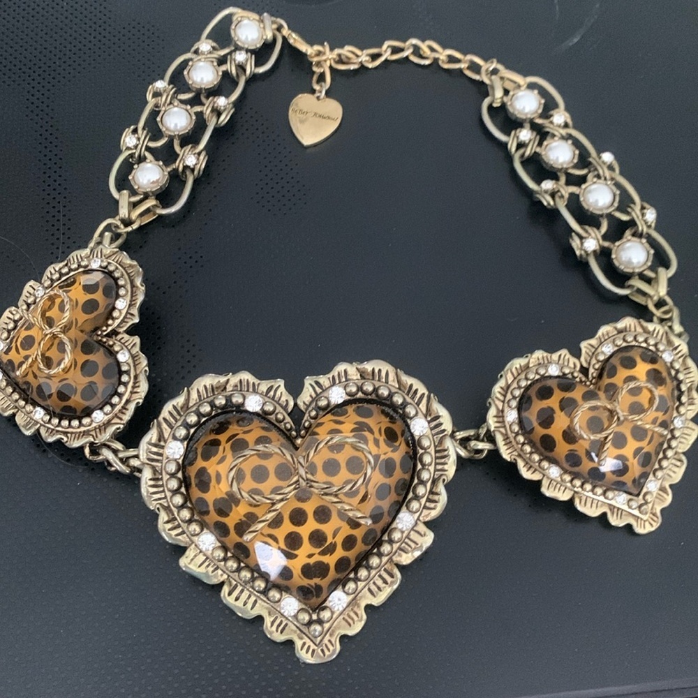 Betsey Johnson Polka Dot Hearts and Bows Statement Necklace